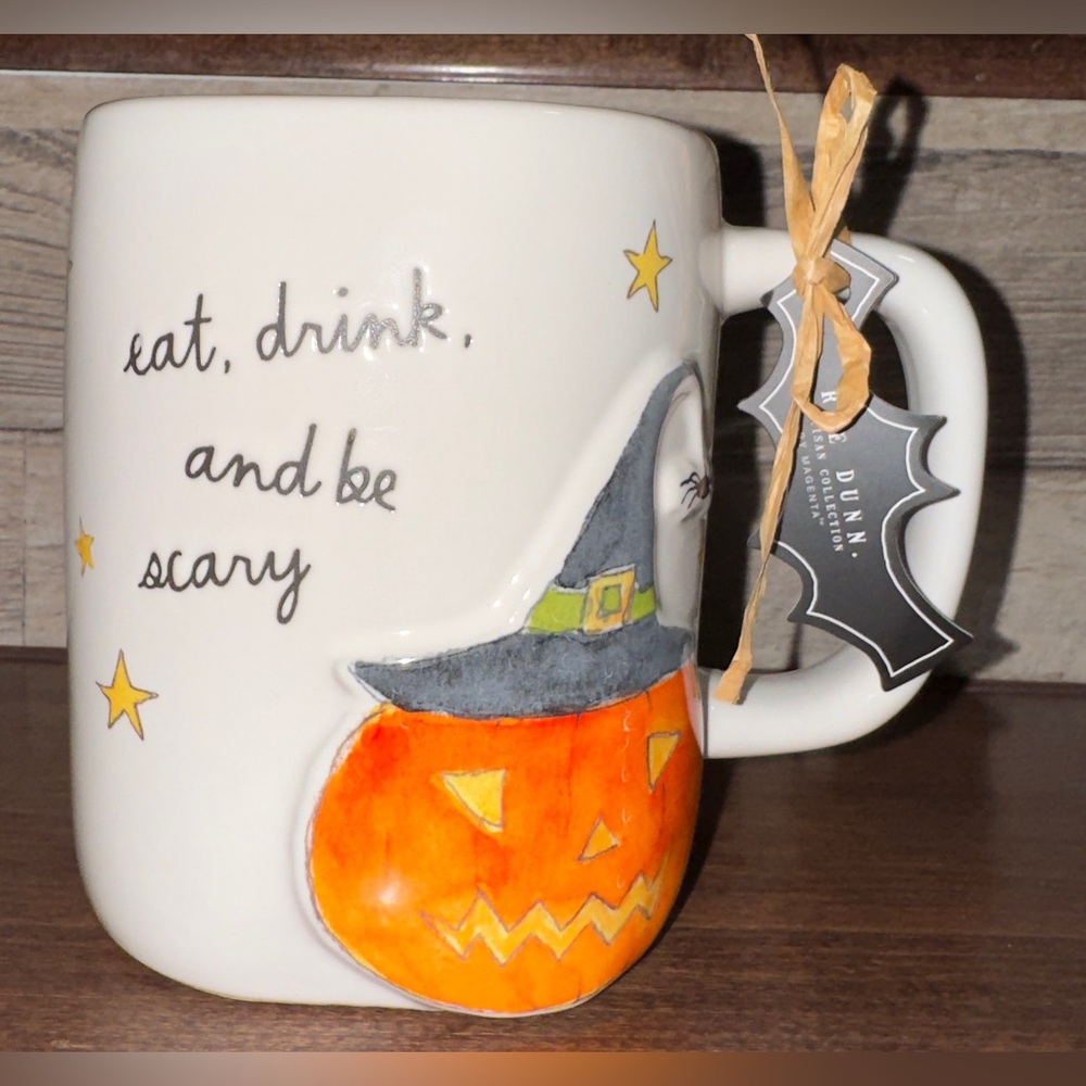 🥰 Rae Dunn 'Eat, Drink, And Be Scary' Witch 🧙 Jack O Lantern 🎃 Ceramic Mug New